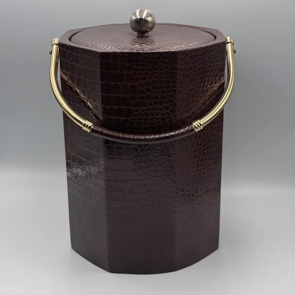 Vintage Shelton-Ware Brown Faux Croc Ice Bucket Mid Century MCM Barware USA